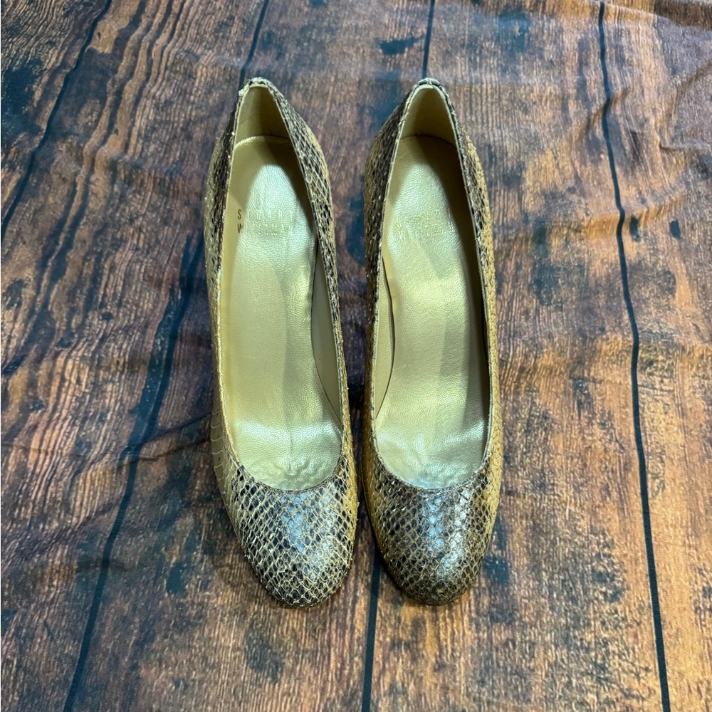 Stuart Weitzman Python Platform Heels In Tan 6.5 - image 3